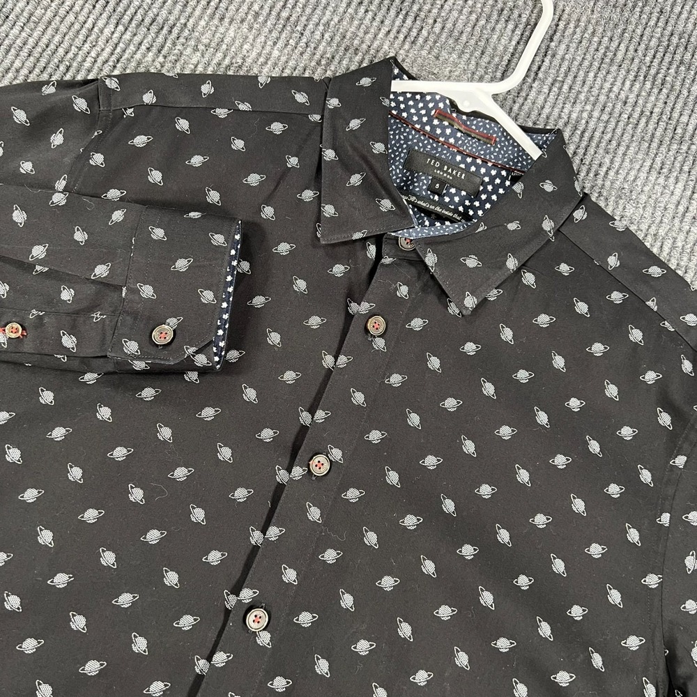 Ted Baker Shirt Mens Medium 5 Black Geometric Long‎ Sleeve Button Up Casual